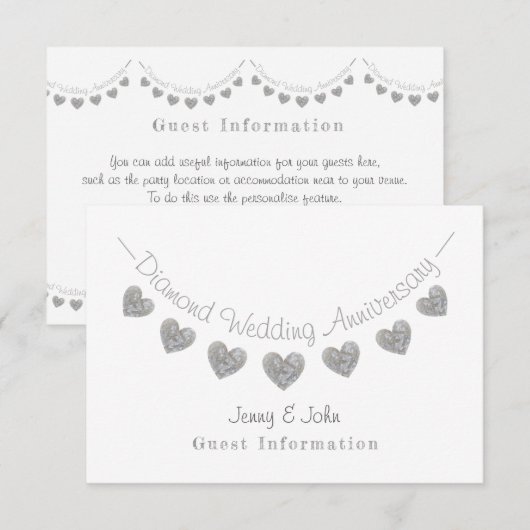60th Diamond Huwelijksjubileum feestdetails Informatiekaartje (Voorkant / Achterkant)
