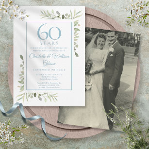 60th Diamond Wedding Jubileum Foto Greenery Kaart