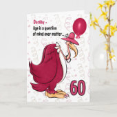 60th Funny Birthday Pink Buzzard met Name Kaart (Gele Bloem)