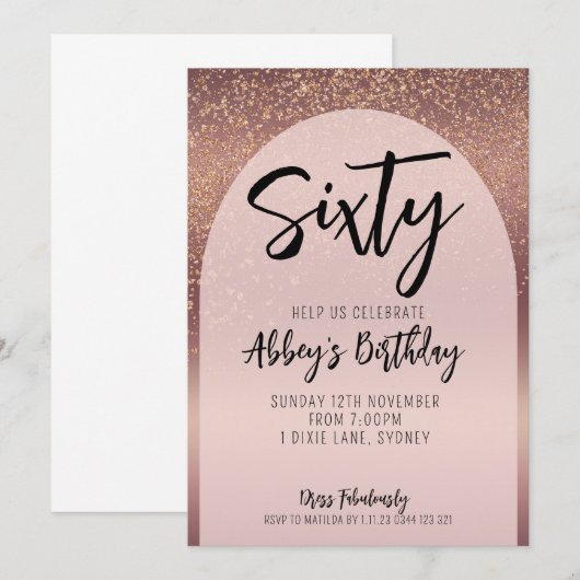 60th Glitter Roos Gold Flecks Arch Verjaardagsuitn Kaart (Voorkant / Achterkant)