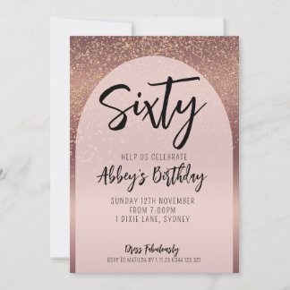 60th Glitter Roos Gold Flecks Arch Verjaardagsuitn Kaart