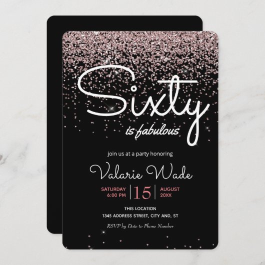 60th is een geweldig verjaardagsfeestje roze glitt kaart (Voorkant / Achterkant)