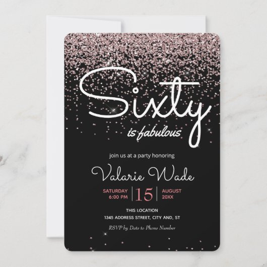 60th is een geweldig verjaardagsfeestje roze glitt kaart (Voorkant)