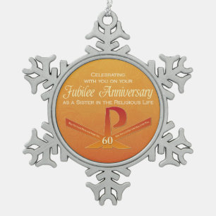 60th Jubilee Jubileum Nun Pax Cross, Oranje Tin Sneeuwvlok Ornament