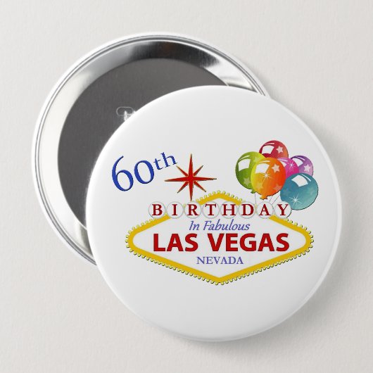 60th Las Vegas Birthday Huge, 4-inch Button (Voorkant /achterkant)