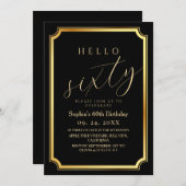 60th Modern & Minimal Black Birthday Party Kaart (Voorkant / Achterkant)