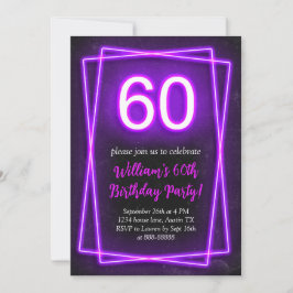 60th Neon Lights Retro Zwart Chic Sixty Verjaardag Kaart