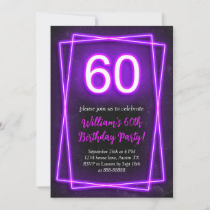 60th Neon Lights Retro Zwart Chic Sixty Verjaardag Kaart