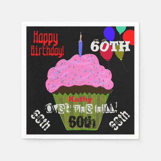 60th Over the Hill Personalized Pink Cupcake Servet (Voorkant)