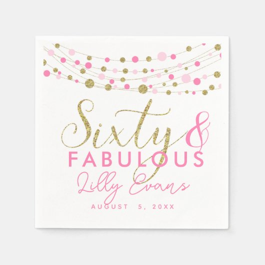 60th partij papier servet decoratie, glitter blauw (Voorkant)