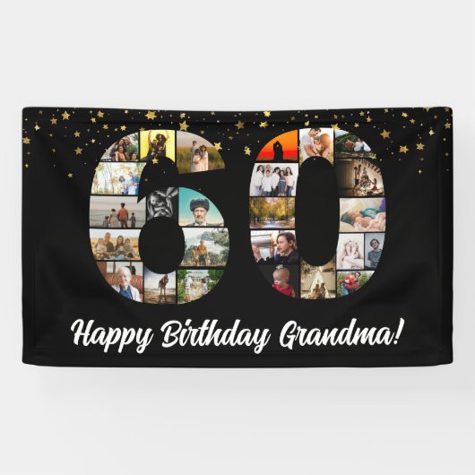 60th Verjaardag Foto Collage Banner voor Grootoude (Horizontaal)