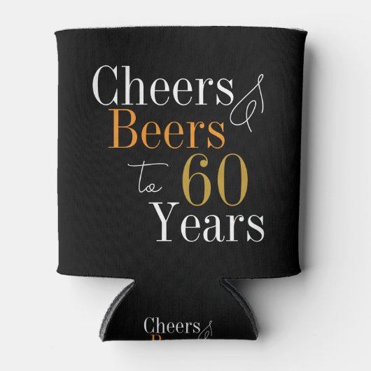 60th Verjaardag Proost Bieren Zwart Goud Party Fav Blikjeskoeler (Voorkant)
