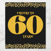 60th Verjaardag Proost op Zestig Jaar Gouden Glitt Wijn Etiket (Enkel label)