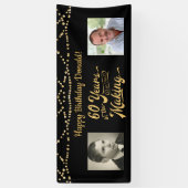 60th Verjaardag Retro Zwart Goud String Lights Fot Spandoek (Verticaal)