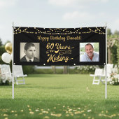 60th Verjaardag Retro Zwart Goud String Lights Fot Spandoek