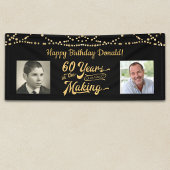 60th Verjaardag Retro Zwart Goud String Lights Fot Spandoek