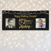 60th Verjaardag Retro Zwart Goud String Lights Fot Spandoek