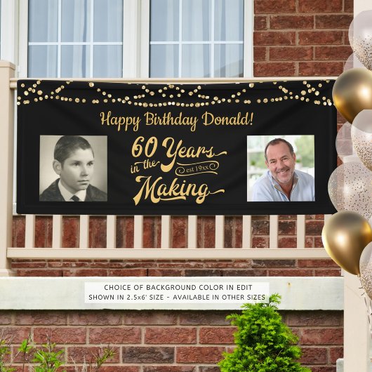 60th Verjaardag Retro Zwart Goud String Lights Fot Spandoek