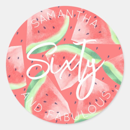 60th Verjaardag Zestig en fantastische Watermeloen Ronde Sticker (Voorkant)