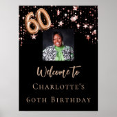 60th Verjaardag zwart roos gouden foto ster welkom Poster (Voorkant)