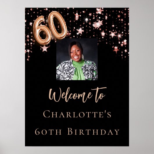 60th Verjaardag zwart roos gouden foto ster welkom Poster (Voorkant)