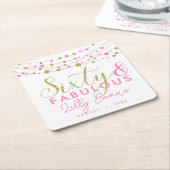 60th verjaardagsgoud en roze onderzetters aangepas (Schuin)