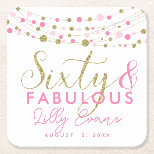 60th verjaardagsgoud en roze onderzetters aangepas (Voorkant)