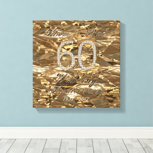 60th Wedding Anniversary Diamond Wedding Parents Canvas Afdruk (Insitu (Houten vloer))
