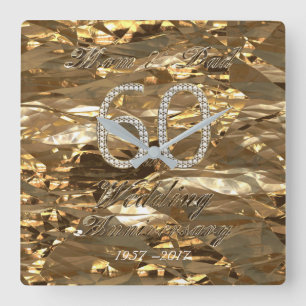 60th Wedding Anniversary Diamond Wedding Parents Vierkante Klok