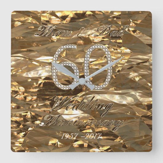 60th Wedding Anniversary Diamond Wedding Parents Vierkante Klok (Voorkant)