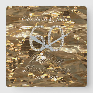 60th Wedding Anniversary Diamond Wedding Parents Vierkante Klok