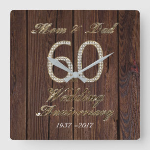 60th Wedding Anniversary Diamond Wedding Parents Vierkante Klok