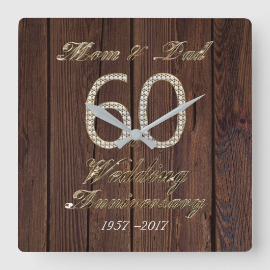 60th Wedding Anniversary Diamond Wedding Parents Vierkante Klok (Voorkant)