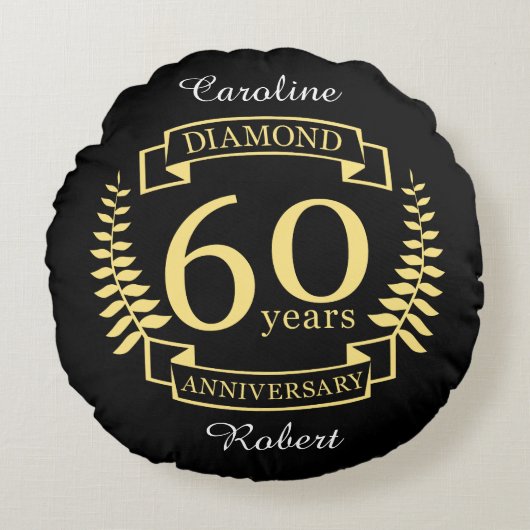 60th Wedding ANNIVERSARY diamond yellow Rond Kussen (Voorkant)