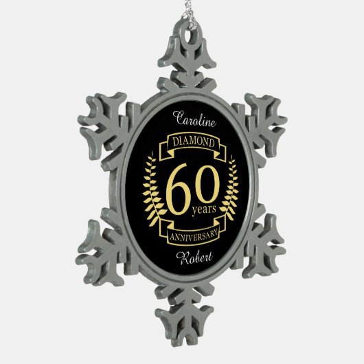 60th Wedding ANNIVERSARY diamond yellow Tin Sneeuwvlok Ornament (Links)