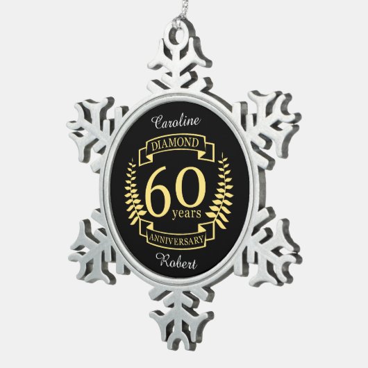 60th Wedding ANNIVERSARY diamond yellow Tin Sneeuwvlok Ornament (Rechts)