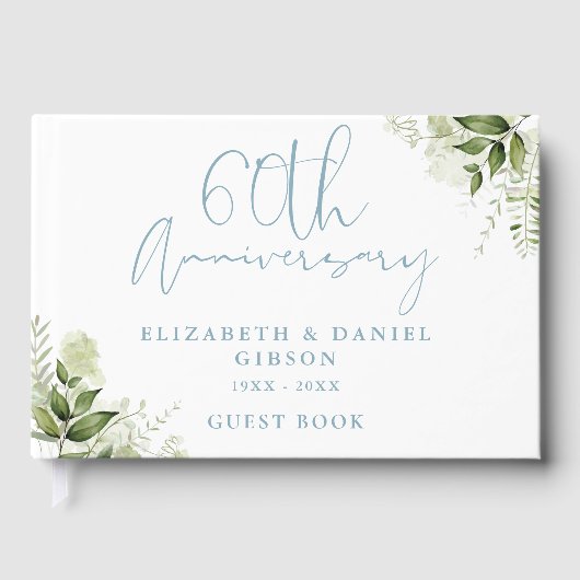 60th Wedding Anniversary Greenery Floral Photo Gastenboek (Voorkant)