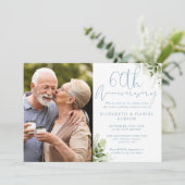 60th Wedding Anniversary Greenery Floral Photo Kaart (Staand voorkant)