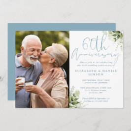 60th Wedding Anniversary Greenery Floral Photo Kaart