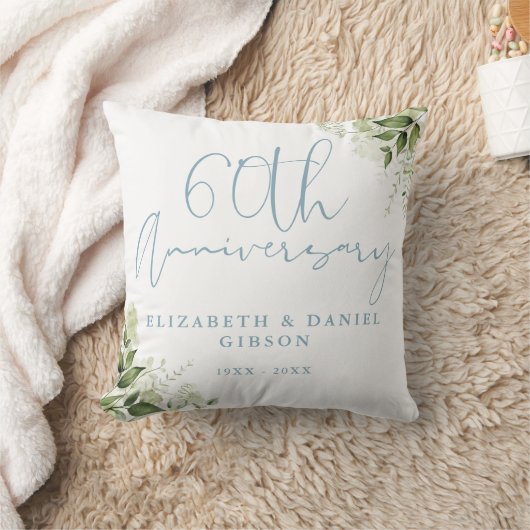 60th Wedding Anniversary Greenery Floral Photo Kussen (Deken)