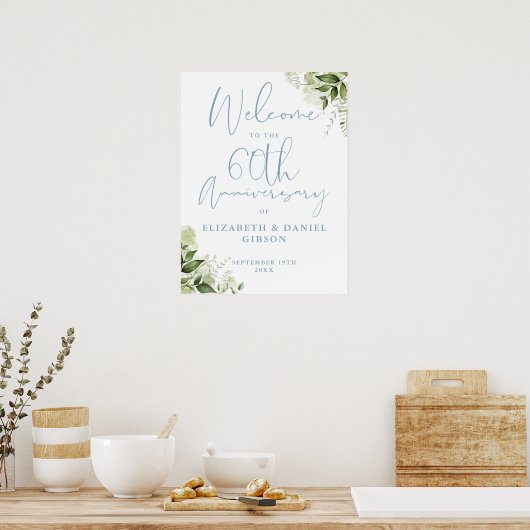 60th Wedding Anniversary Greenery Welcome Sign Poster (Keuken)