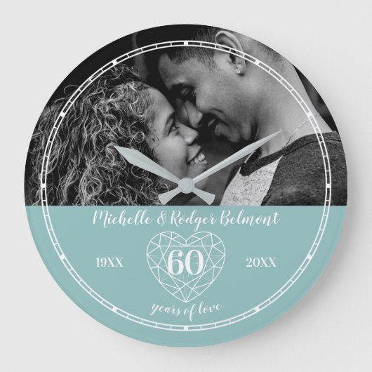 60th Wedding Anniversary heart diamond Grote Klok (Voorkant)