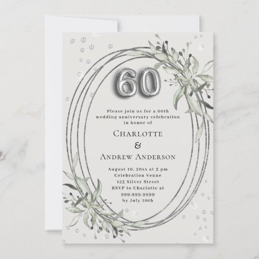 60th wedding anniversary pearl gray greenery kaart (Voorkant)