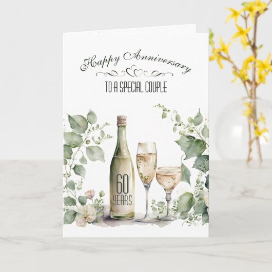 60th Wedding Anniversary Wine and Ivy   Kaart (Gele Bloem)