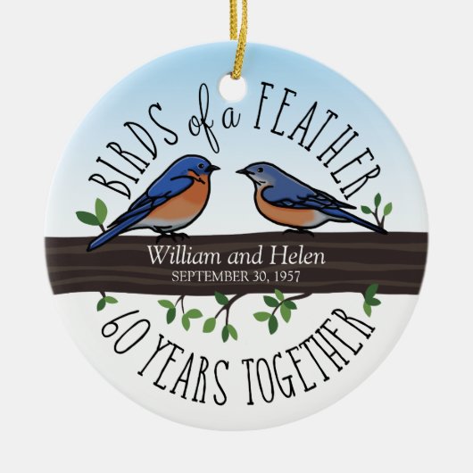 60th Wedding Jubileum, Bluebird of a Feather Keramisch Ornament (Voorkant)