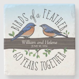 60th Wedding Jubileum, Bluebird of a Feather Stenen Onderzetter
