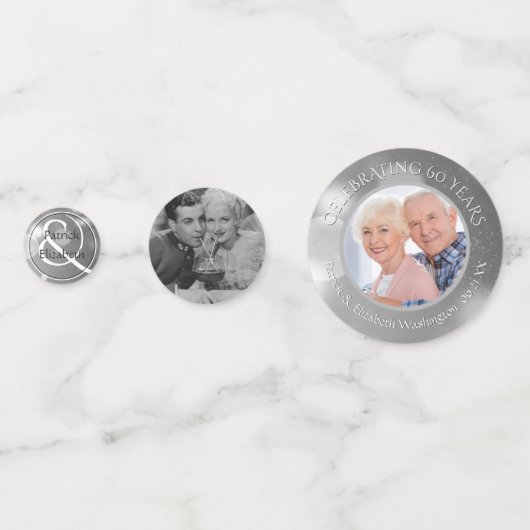 60th Wedding Jubileum Foto Silver Persoonlijk Confetti (Voorkanten)