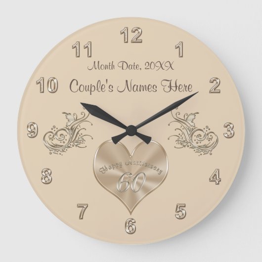60th Wedding Jubileum Gift Couple's NAMES, DATE Grote Klok (Voorkant)