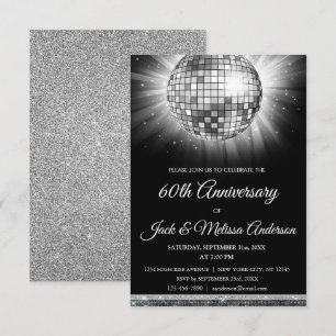 60th Wedding Jubileum Party Silver Disco Ball Kaart