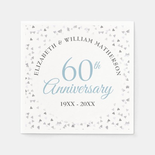 60th Wedding Jubileum Script Harten Confetti Servet (Voorkant)